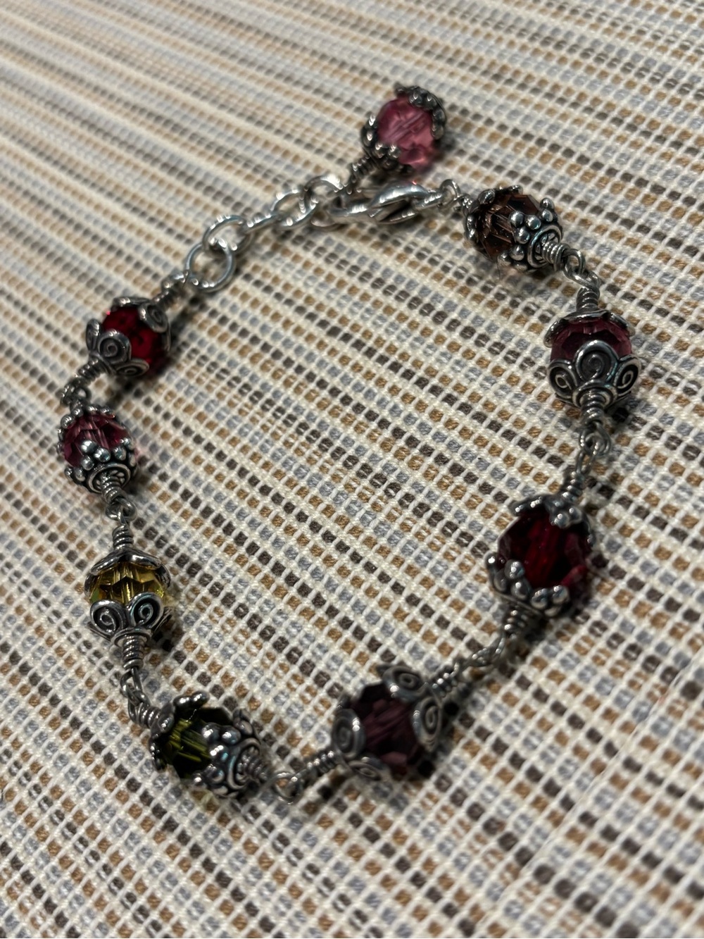 TWO retired Brighton Glass Mountain Multi-Colored Crystal Beaded Bracelets